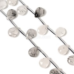 Black Rutilated Quartz Smooth Top-drilled Drops, Approx 10x14mm, 38cm/strand