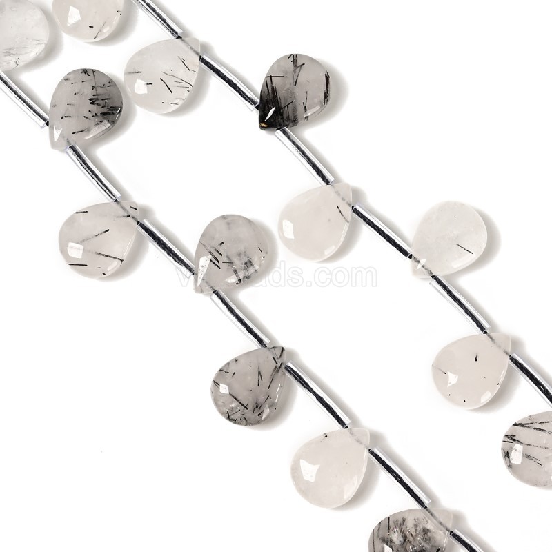 Black Rutilated Quartz Smooth Top-drilled Drops, Approx 10x14mm, 38cm/strand
