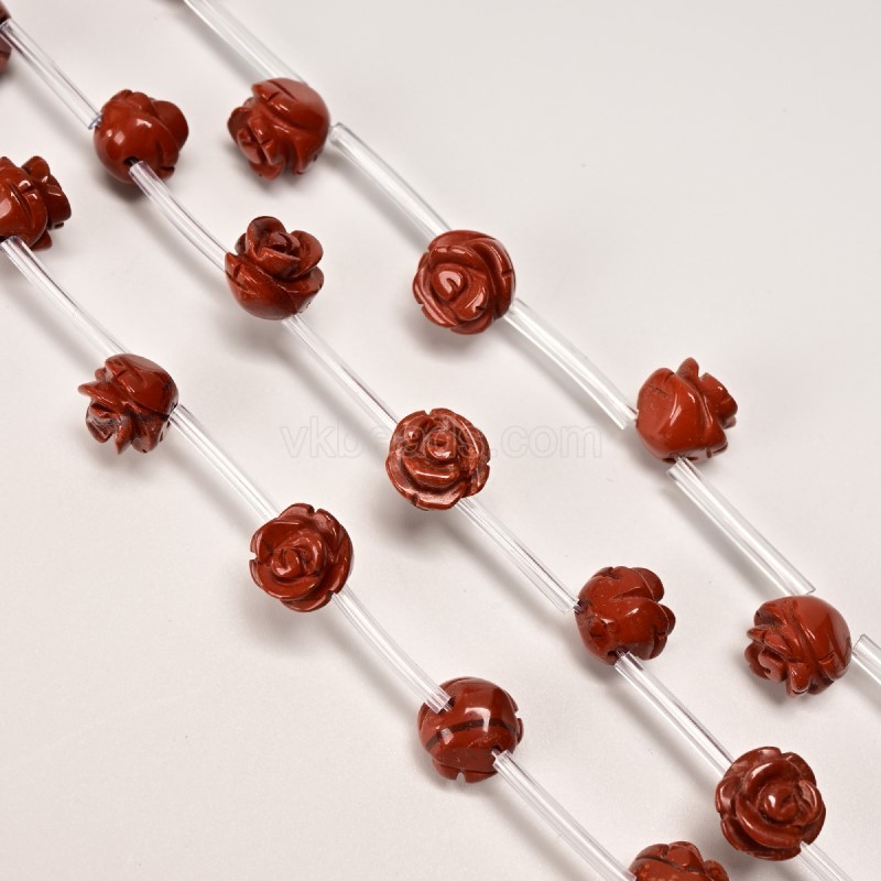 Red Jasper Carved Rose Flowers, Approx 8-12mm, 15pcs/strand