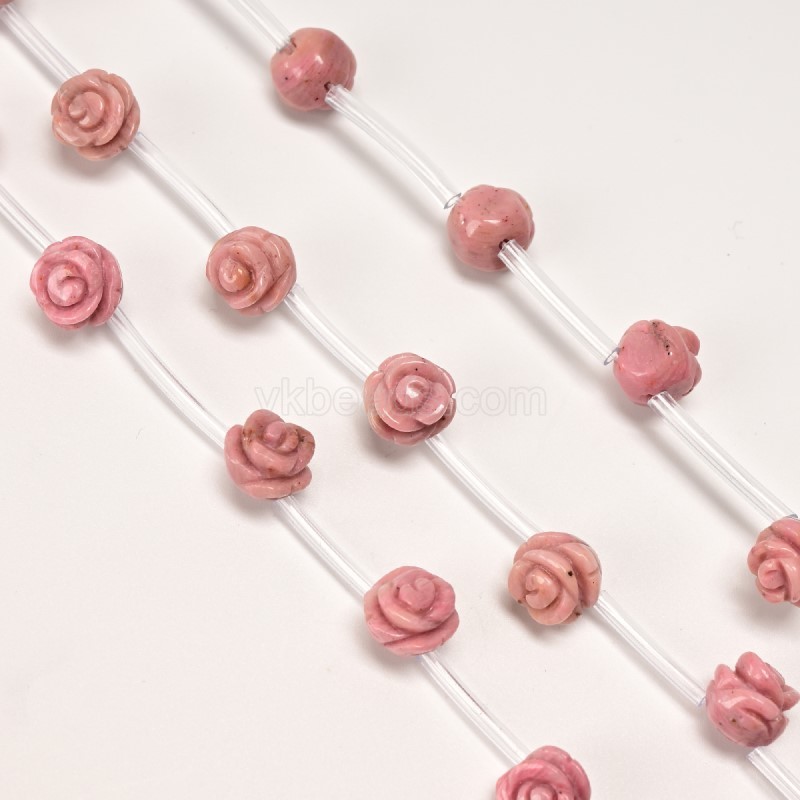 Rhodochrosite Carved Rose Flowers, Approx 8-12mm, 15pcs/strand