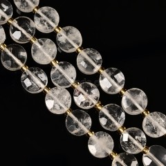 Clear Quartz Faceted Coins with Spacer Beads, Approx 10mm, 38cm/strand