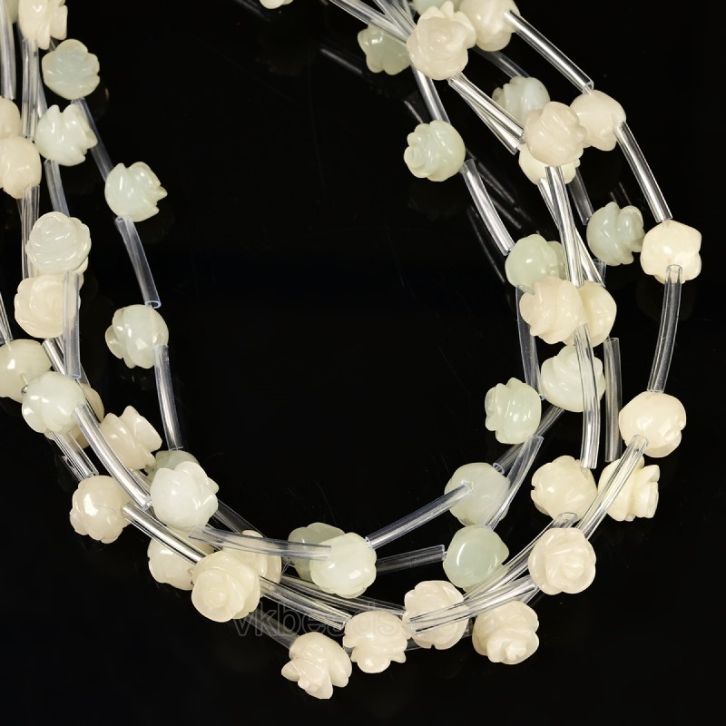 New Jade/Serpentine Jade Carved Rose Flowers, Approx 8-12mm, 15pcs/strand