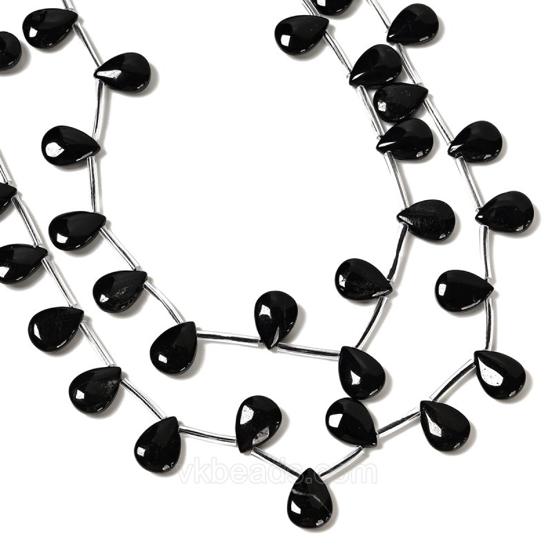 Black Tourmaline Smooth Top-drilled Drops, Approx 10x14mm, 38cm/strand