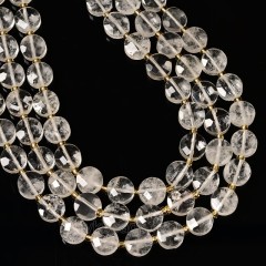 Clear Quartz Faceted Coins with Spacer Beads, Approx 10mm, 38cm/strand