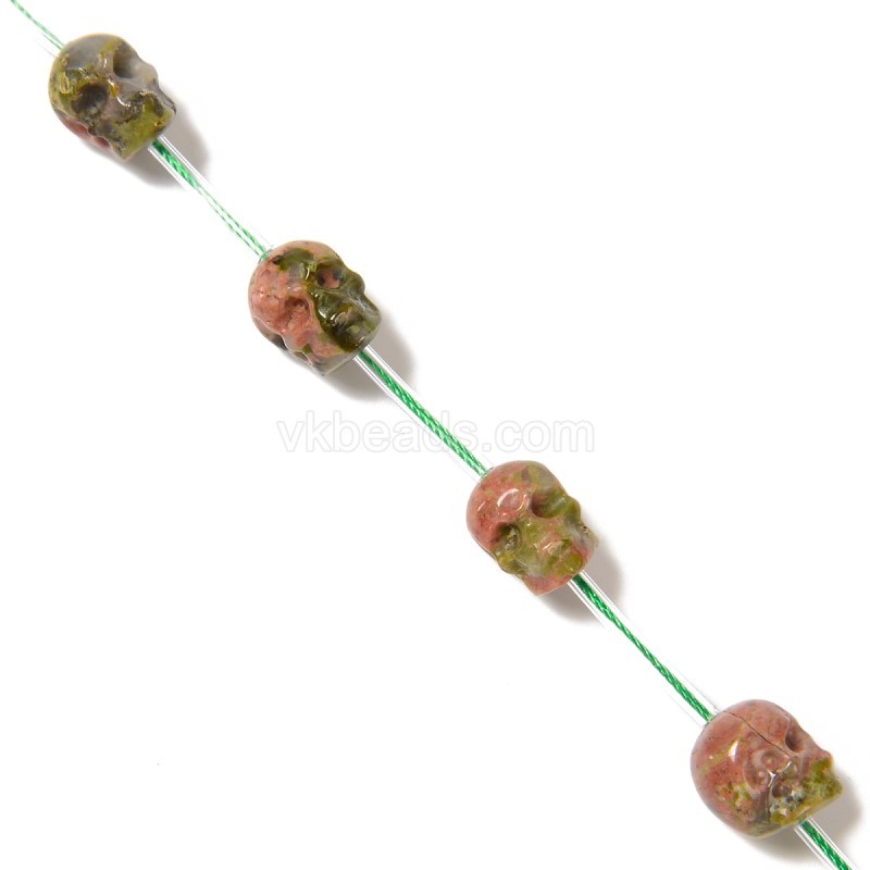 Unakite Through-drilled Skulls, Approx 8x10mm, 12pcs/strand