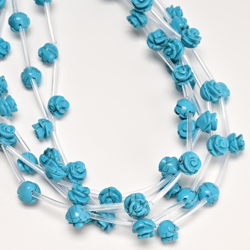 Blue Turquoise Carved Rose Flowers, Approx 8-12mm, 15pcs/strand