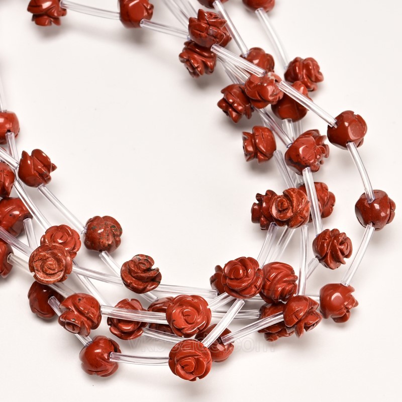 Red Jasper Carved Rose Flowers, Approx 8-12mm, 15pcs/strand