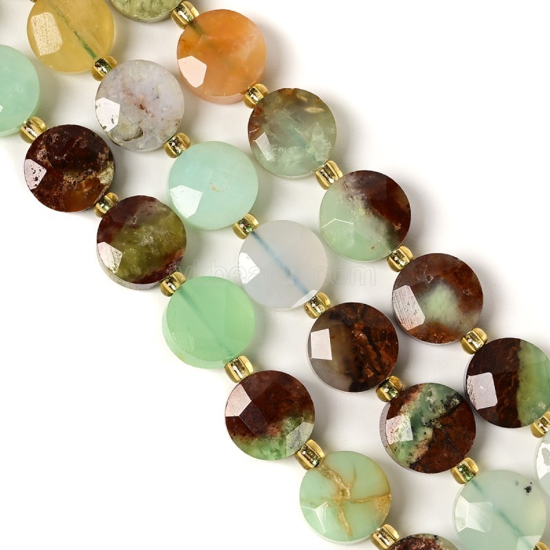 Chrysoprase Faceted Coins with Spacer Beads, Approx 10mm, 38cm/strand