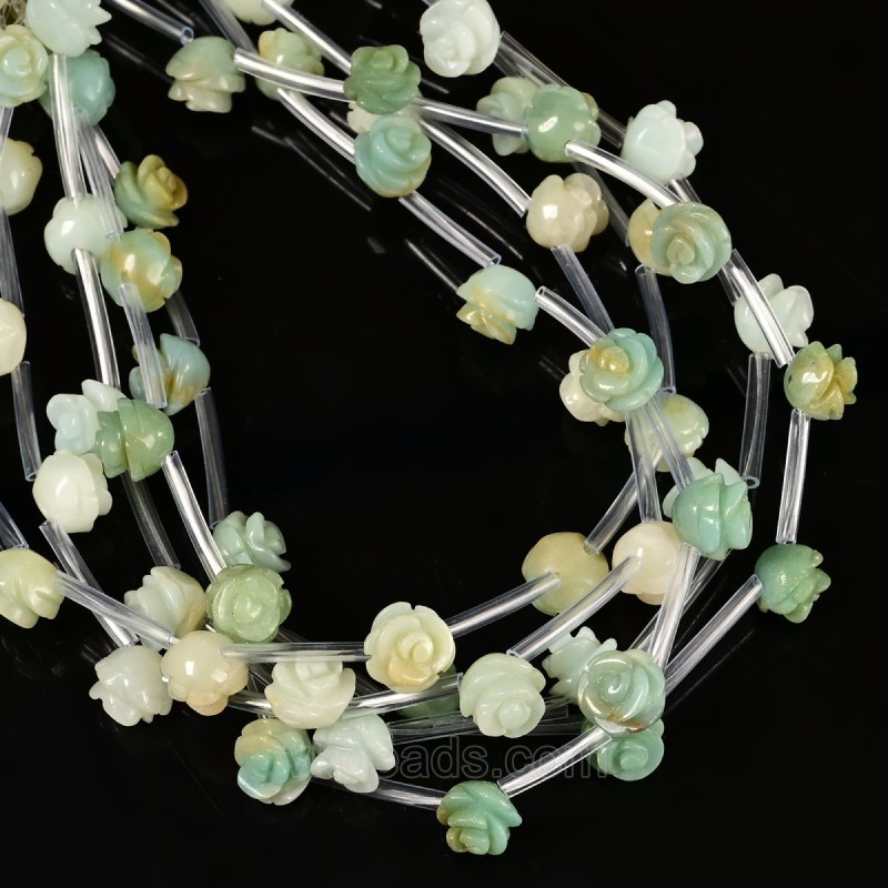 Amazonite Carved Rose Flowers, Approx 8-12mm, 15pcs/strand