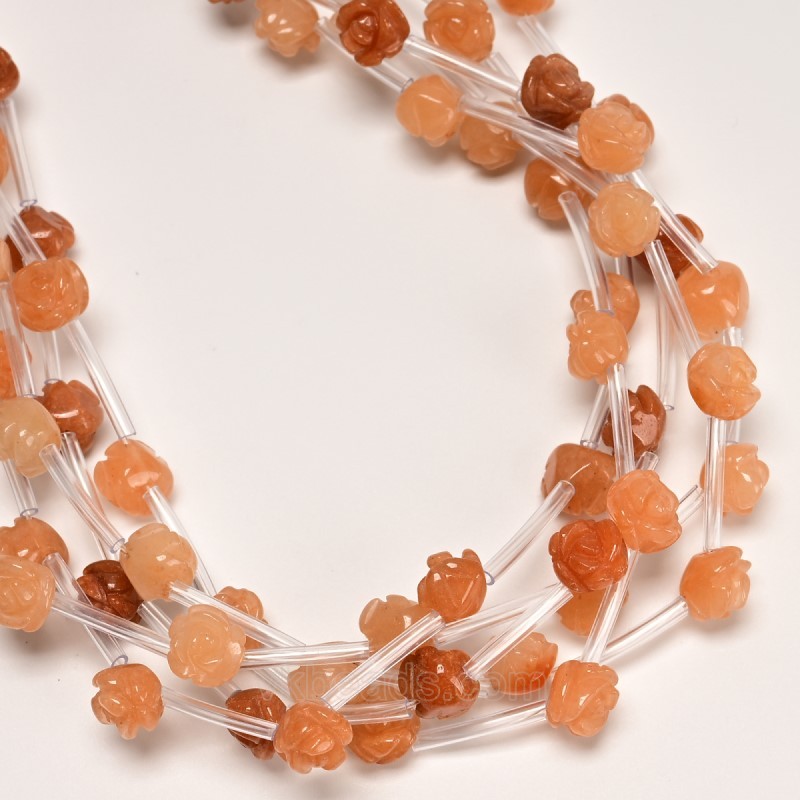 Red Aventurine Carved Rose Flowers, Approx 8-12mm, 15pcs/strand