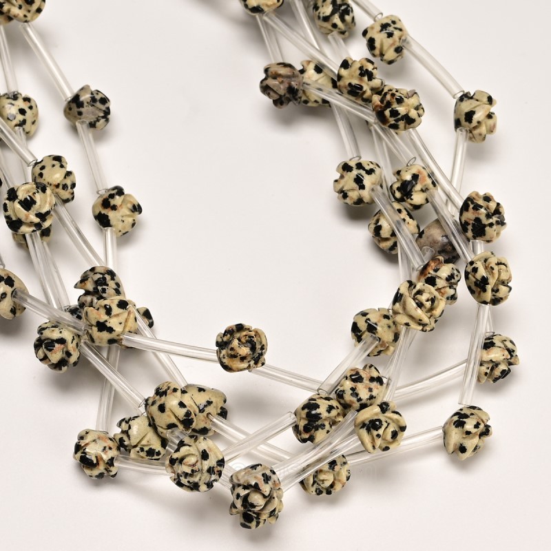 Dalmatian Jasper Carved Rose Flowers, Approx 8-12mm, 15pcs/strand