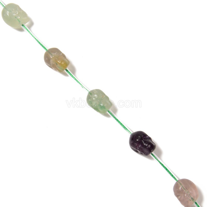 Multicolor Fluorite Through-drilled Skulls, Approx 8x10mm, 12pcs/strand