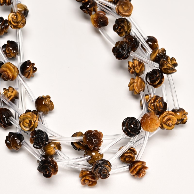 Yellow Tiger Eye Carved Rose Flowers, Approx 8-12mm, 15pcs/strand