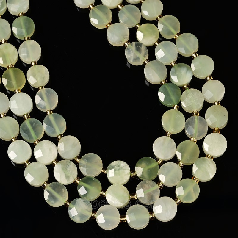New Jade/Serpentine Jade Faceted Coins with Spacer Beads, Approx 10mm, 38cm/strand