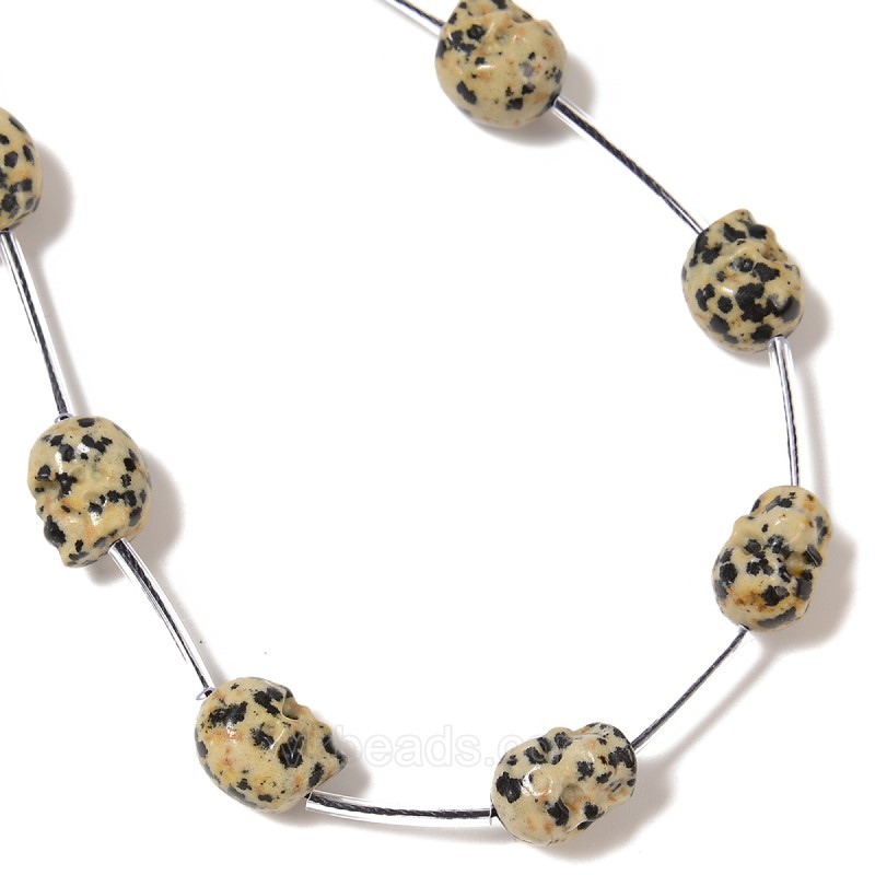 Dalmatian Jasper Through-drilled Skulls, Approx 8x10mm, 12pcs/strand