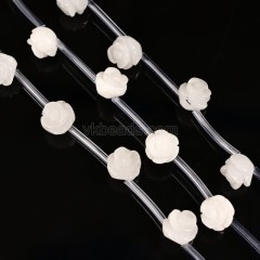 White Jade Carved Rose Flowers, Approx 8-12mm, 15pcs/strand
