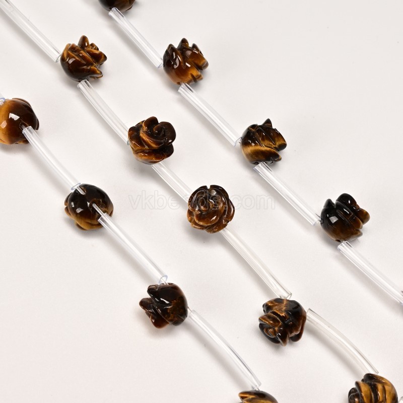 Yellow Tiger Eye Carved Rose Flowers, Approx 8-12mm, 15pcs/strand