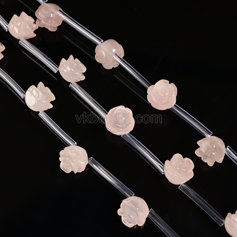 Rose Quartz Carved Rose Flowers, Approx 8-12mm, 15pcs/strand