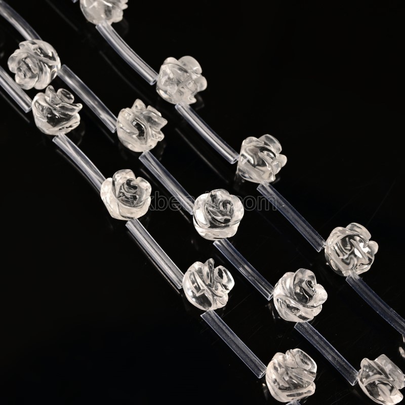 Clear Quartz Carved Rose Flowers, Approx 8-12mm, 15pcs/strand