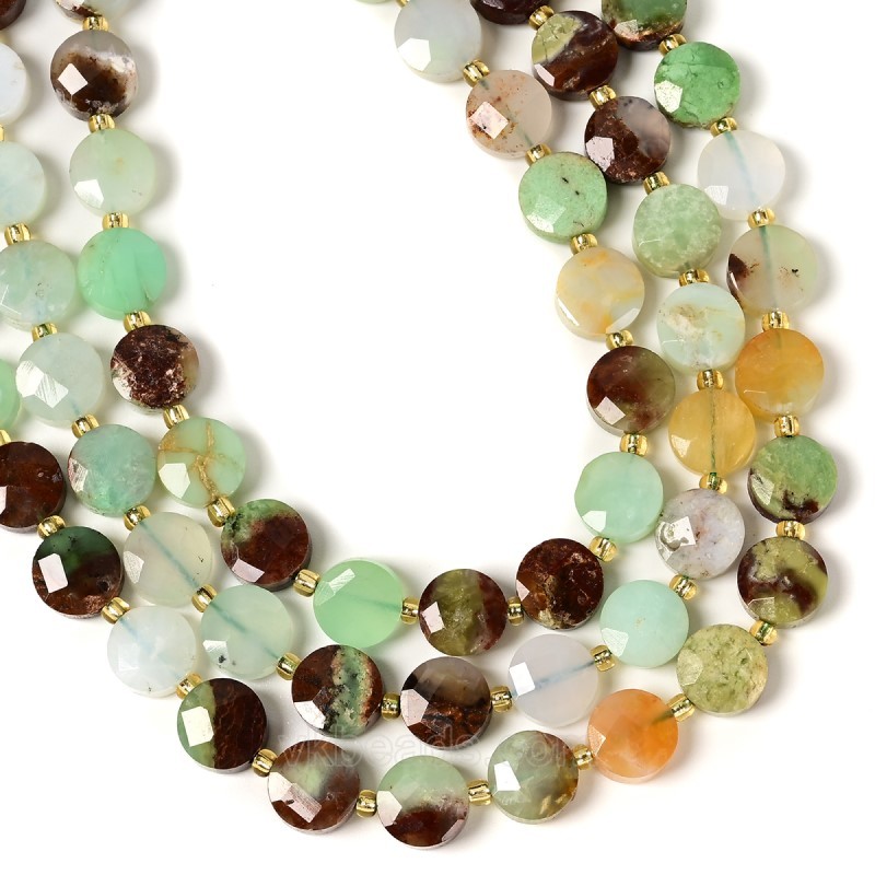 Chrysoprase Faceted Coins with Spacer Beads, Approx 10mm, 38cm/strand