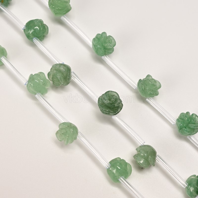 Green Strawberry Quartz Carved Rose Flowers, Approx 8-12mm, 15pcs/strand