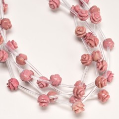 Rhodochrosite Carved Rose Flowers, Approx 8-12mm, 15pcs/strand