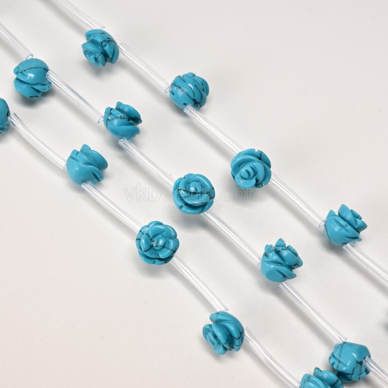 Blue Turquoise Carved Rose Flowers, Approx 8-12mm, 15pcs/strand