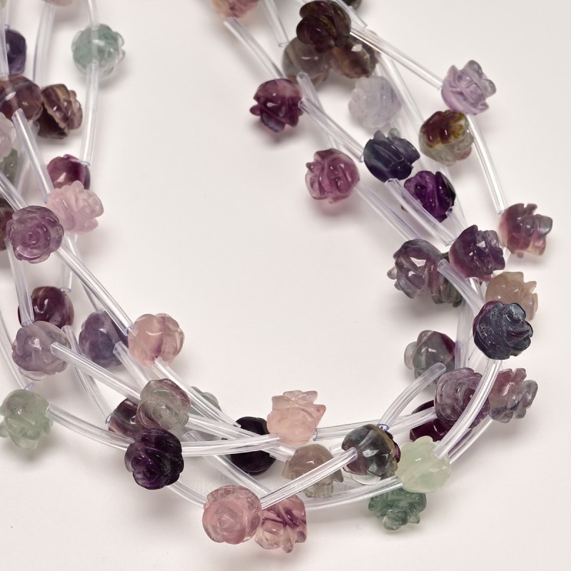 Multicolor Fluorite Carved Rose Flowers, Approx 8-12mm, 15pcs/strand