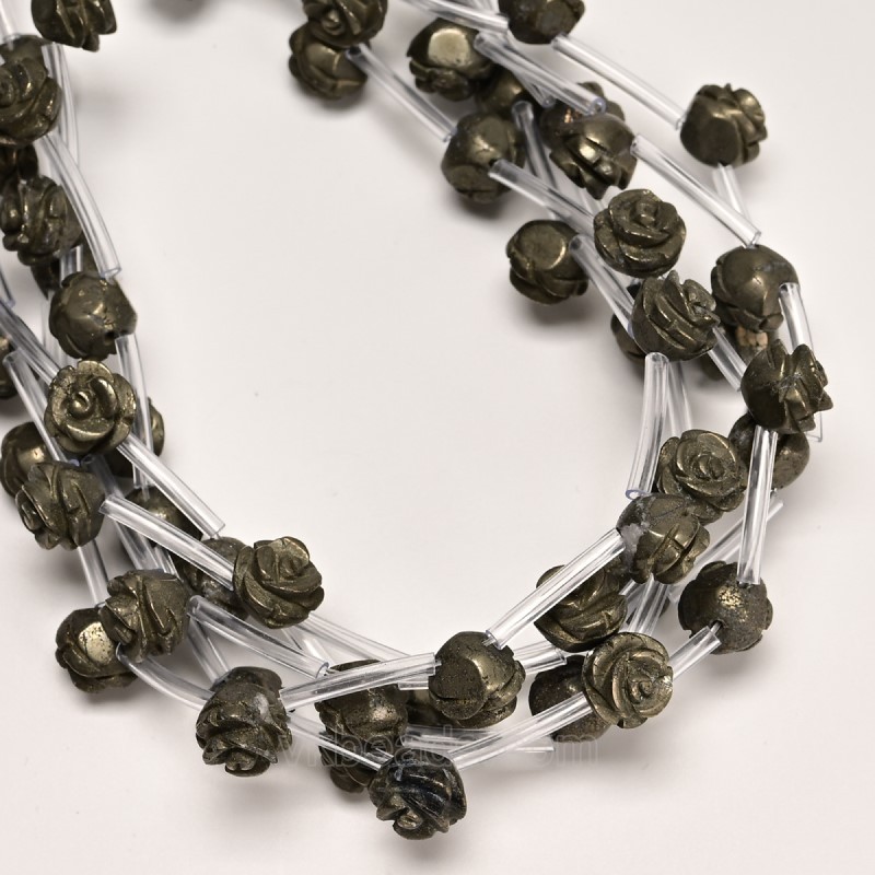 Pyrite Carved Rose Flowers, Approx 8-12mm, 15pcs/strand
