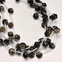Blue Amphibole Carved Rose Flowers, Approx 8-12mm, 15pcs/strand