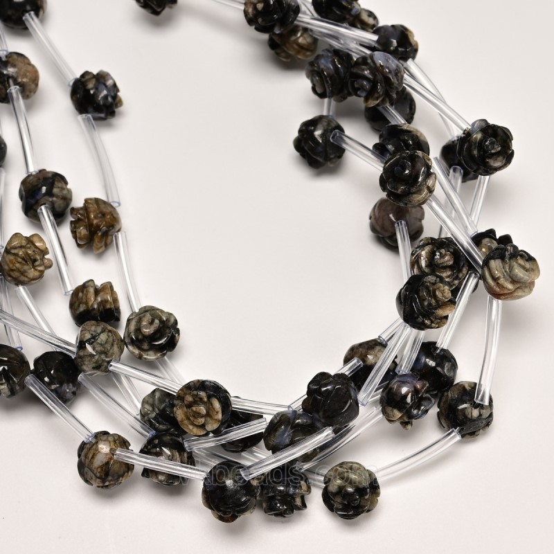 Blue Amphibole Carved Rose Flowers, Approx 8-12mm, 15pcs/strand