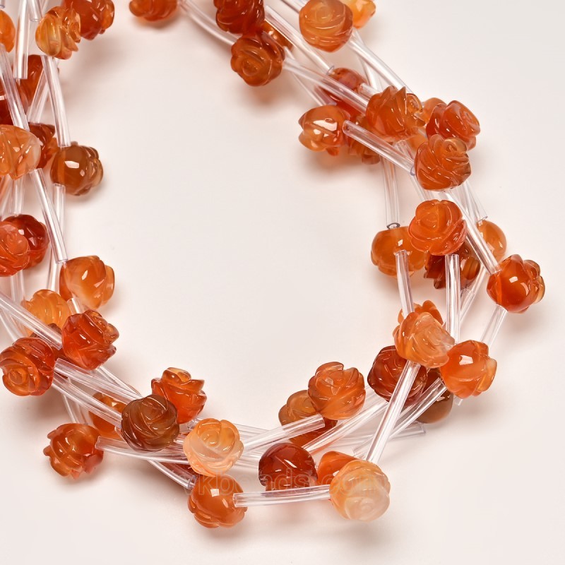 Red Agate Carved Rose Flowers, Approx 8-12mm, 15pcs/strand
