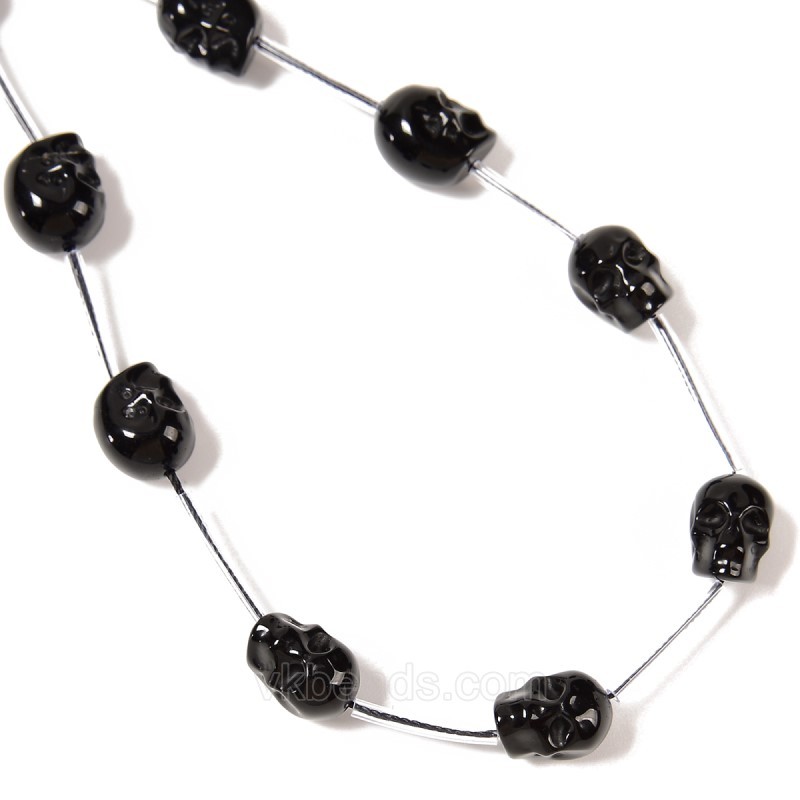 Black Obsidian Through-drilled Skulls, Approx 8x10mm, 12pcs/strand