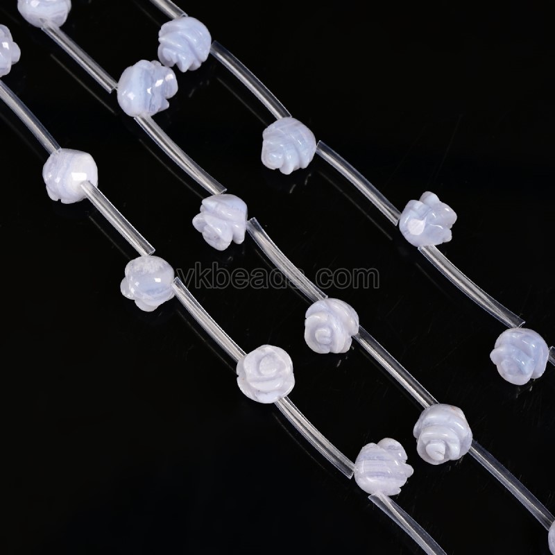 Blue Chalcedony Carved Rose Flowers, Approx 8-12mm, 15pcs/strand