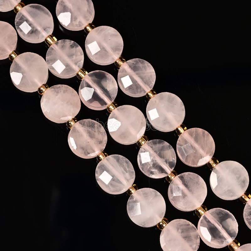 Rose Quartz Faceted Coins with Spacer Beads, Approx 10mm, 38cm/strand