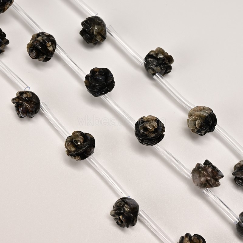 Blue Amphibole Carved Rose Flowers, Approx 8-12mm, 15pcs/strand