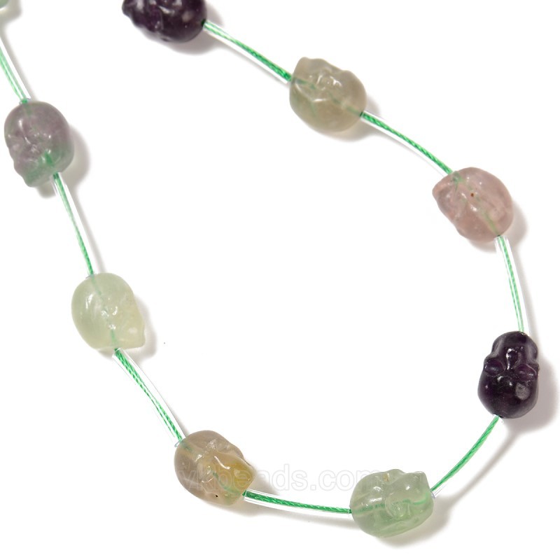 Multicolor Fluorite Through-drilled Skulls, Approx 8x10mm, 12pcs/strand