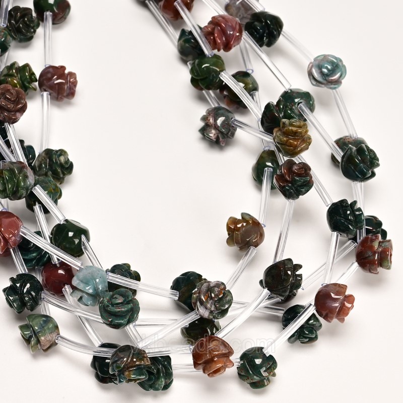 Indian Agate/Fancy Jasper Carved Rose Flowers, Approx 8-12mm, 15pcs/strand