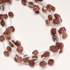Red Strawberry Quartz Carved Rose Flowers, Approx 8-12mm, 15pcs/strand