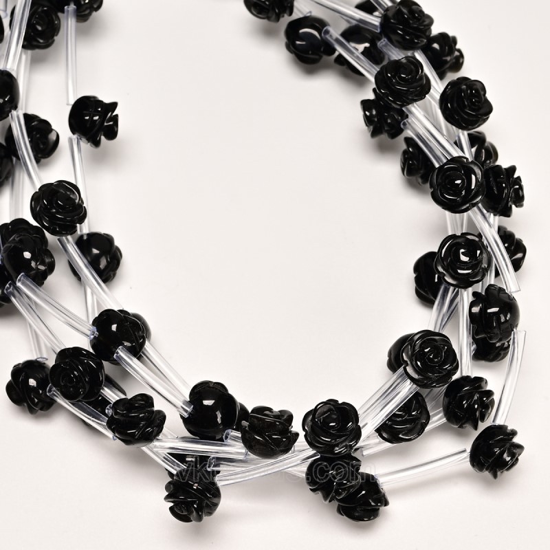 Black Obsidian Carved Rose Flowers, Approx 8-12mm, 15pcs/strand