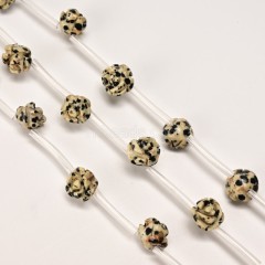 Dalmatian Jasper Carved Rose Flowers, Approx 8-12mm, 15pcs/strand