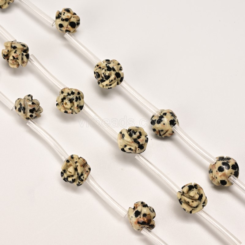 Dalmatian Jasper Carved Rose Flowers, Approx 8-12mm, 15pcs/strand