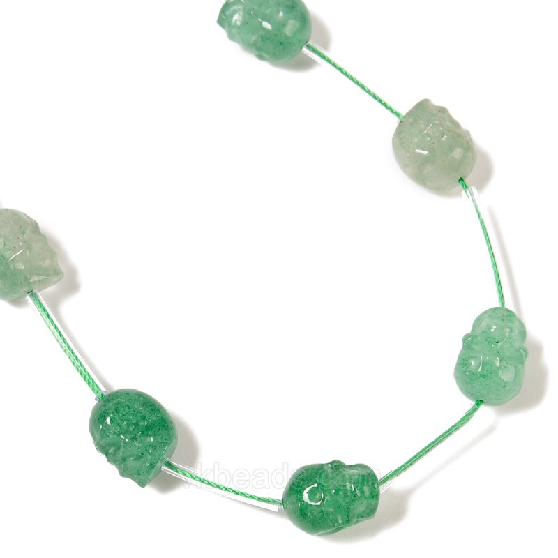 Green Strawberry Quartz Through-drilled Skulls, Approx 8x10mm, 12pcs/strand