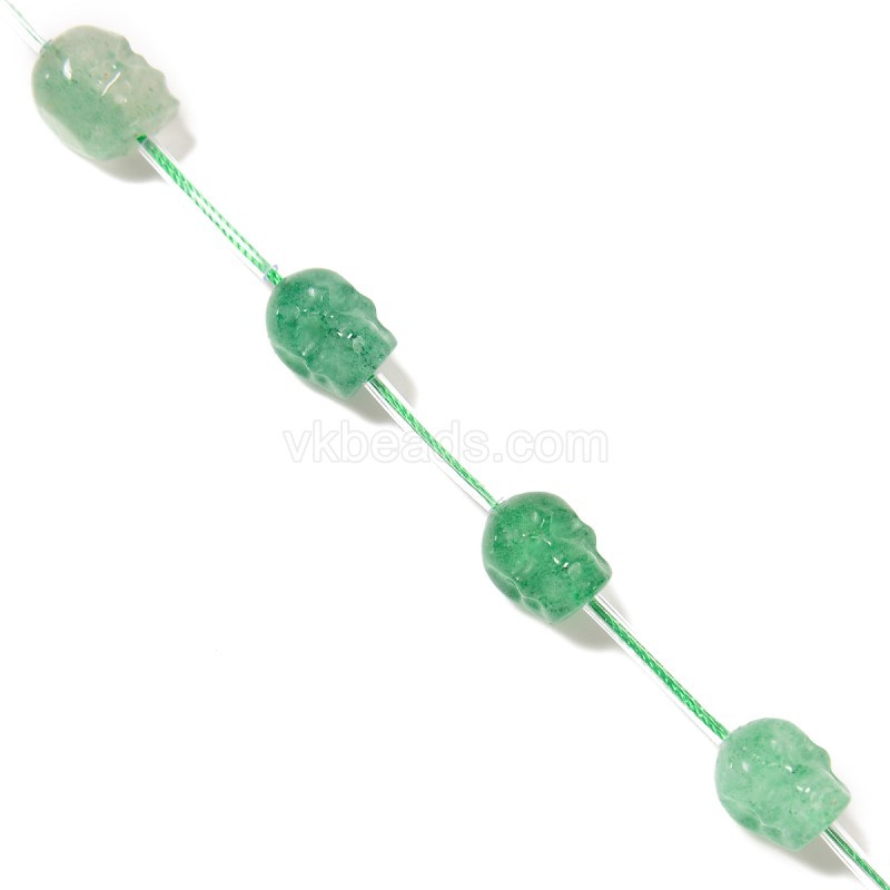 Green Strawberry Quartz Through-drilled Skulls, Approx 8x10mm, 12pcs/strand