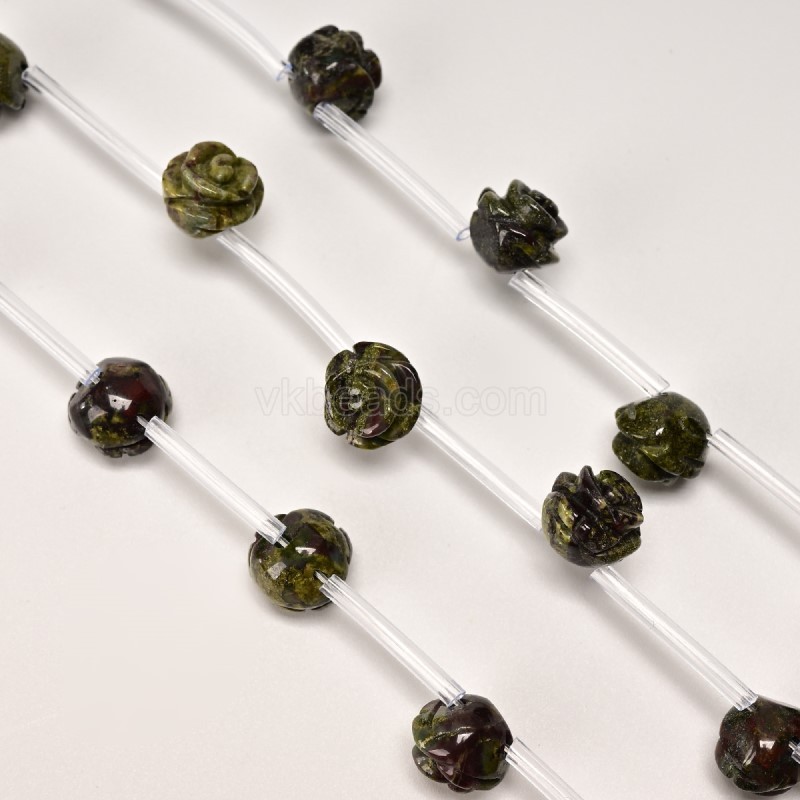 Dragon Blood Stone Carved Rose Flowers, Approx 8-12mm, 15pcs/strand