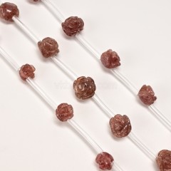Red Strawberry Quartz Carved Rose Flowers, Approx 8-12mm, 15pcs/strand