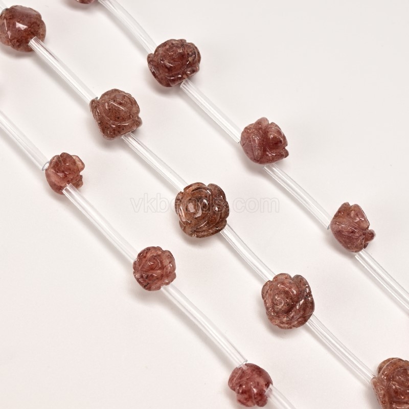 Red Strawberry Quartz Carved Rose Flowers, Approx 8-12mm, 15pcs/strand