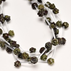 Dragon Blood Stone Carved Rose Flowers, Approx 8-12mm, 15pcs/strand