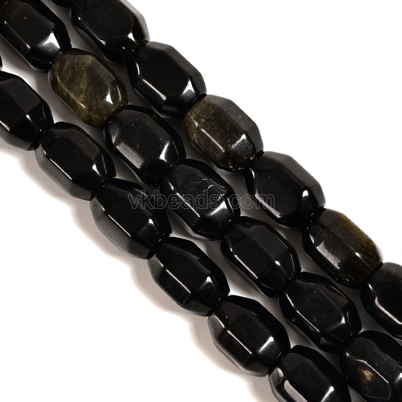 Black Obsidian Hexagonal Faceted Nuggets, Approx 10x14mm, 38cm/strand
