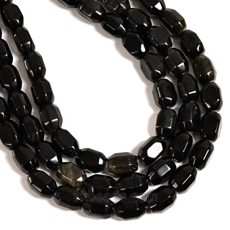 Black Obsidian Hexagonal Faceted Nuggets, Approx 10x14mm, 38cm/strand